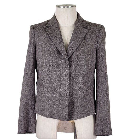 Ann Taylor Tweed Blazer Size 10P Hidden Buttons Zip Front Pockets Wool Blend - Picture 1 of 13